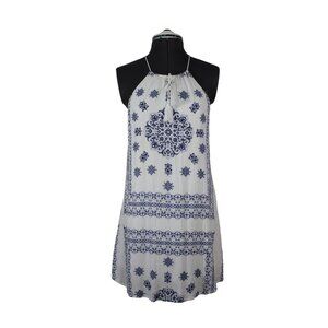 Sadie & Sage women's floral sleeveless A-line boho‎ top mini dress L